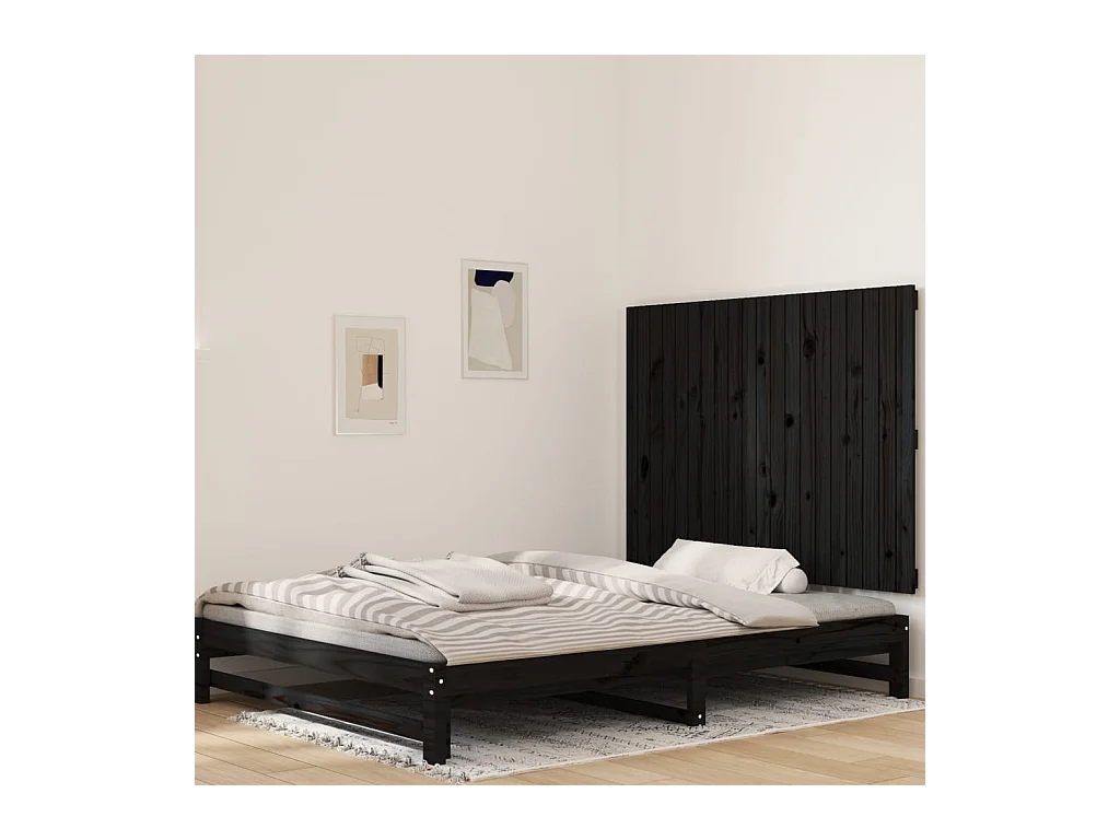 Tête de lit murale Noir 127,5x3x90 cm Bois massif de pin