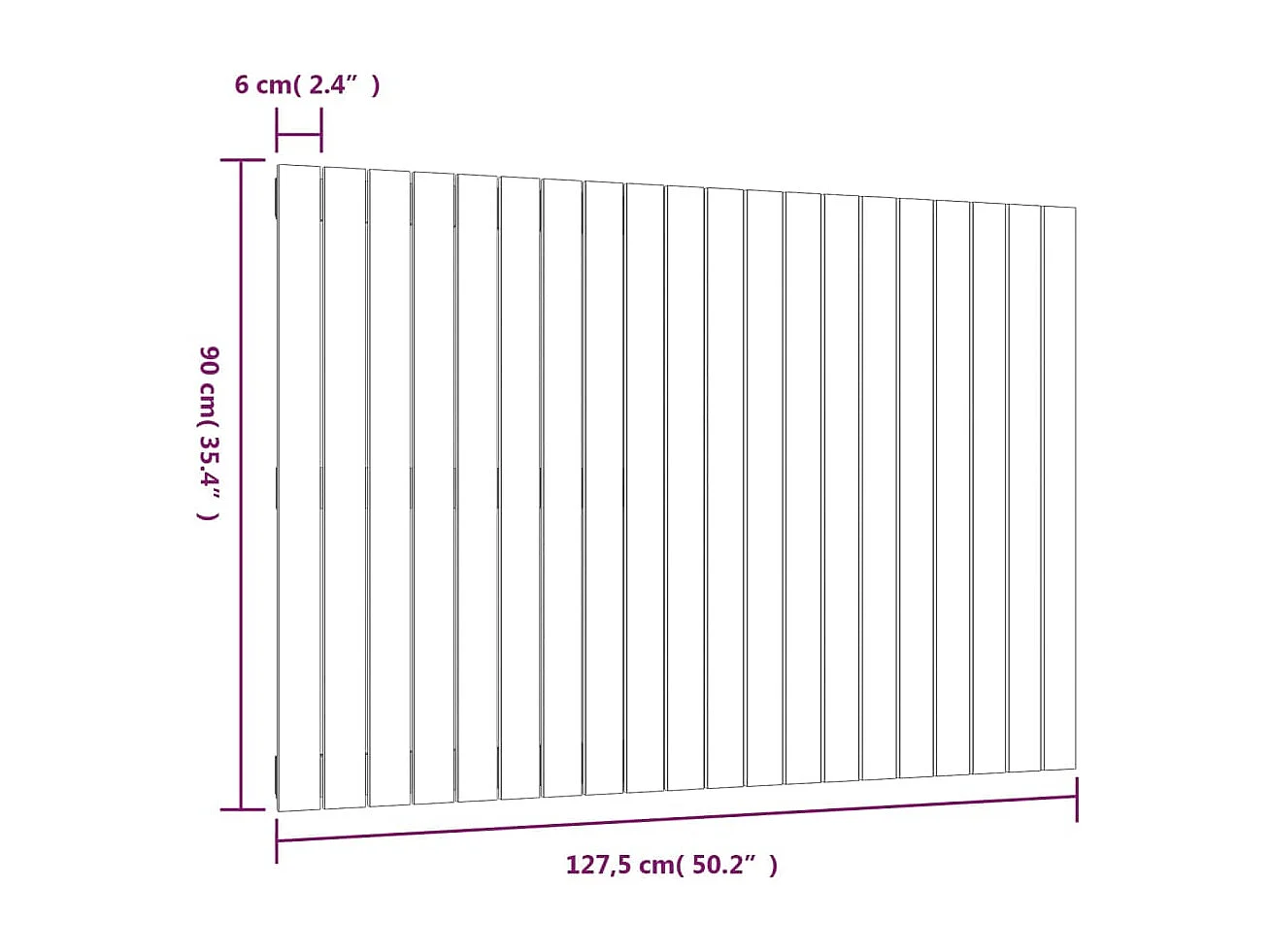 Cabecero de cama de pared madera maciza pino negro 127,5x3x90cm