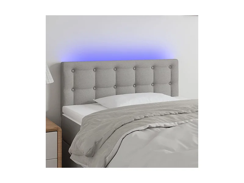 Cabeceira de cama c/ luzes LED tecido 90x5x78/88 cm cinza-claro
