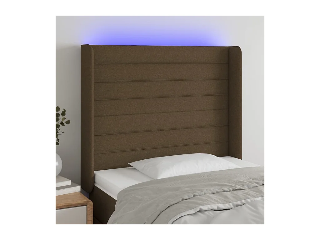 Tête de lit à LED Marron foncé 93x16x118/128 cm Tissu