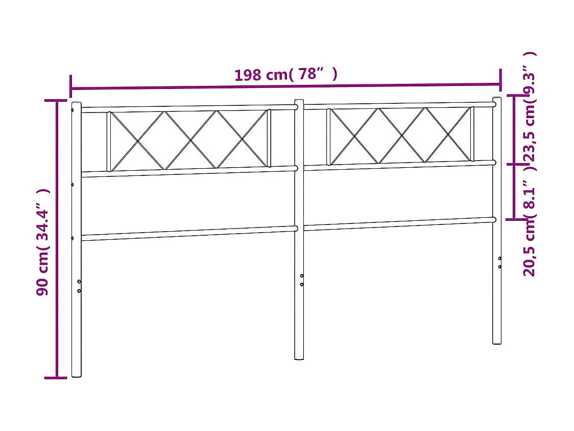 Tête de lit métal noir 193 cm