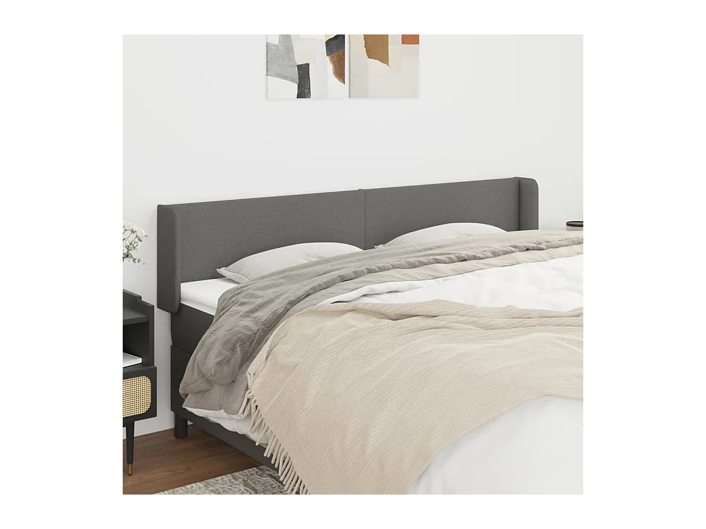 Tête de lit avec oreilles Gris foncé 203x16x78/88 cm Tissu