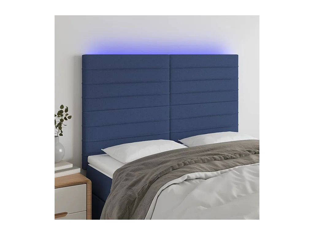 Tête de lit à LED Bleu 144x5x118/128 cm Tissu