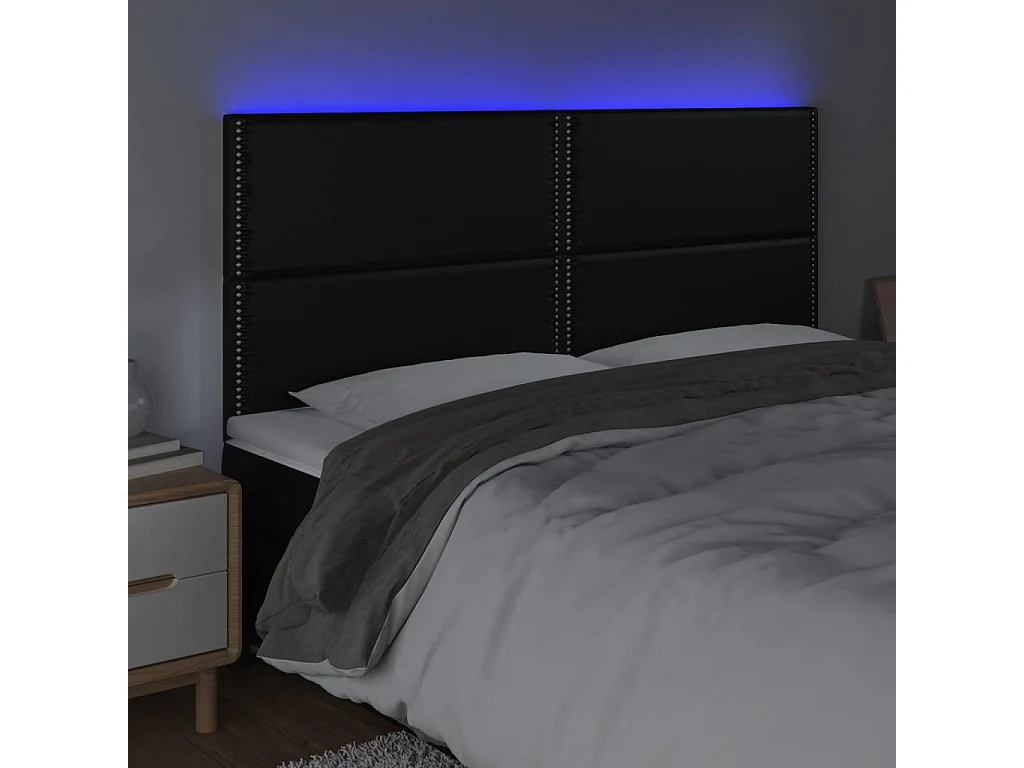 Cabeceira cama c/ LED couro artificial 160x5x118/128 cm preto