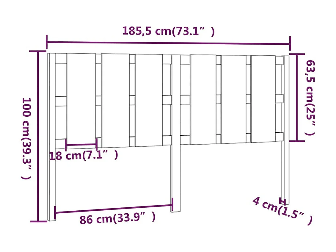 Cabecero de cama madera maciza pino marrón miel 185,5x4x100 cm