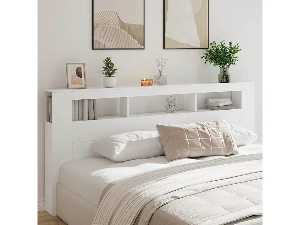 Tête de lit à LED blanc 220x18,5x103,5 cm bois d'ingénierie