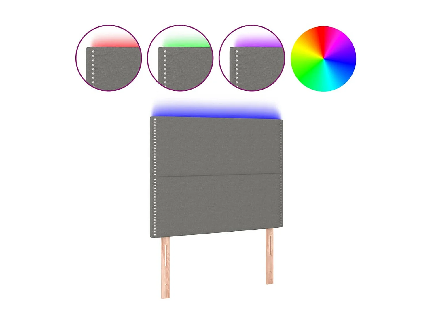 Cabeceira de cama c/ LED tecido 80x5x118/128 cm cinza-escuro