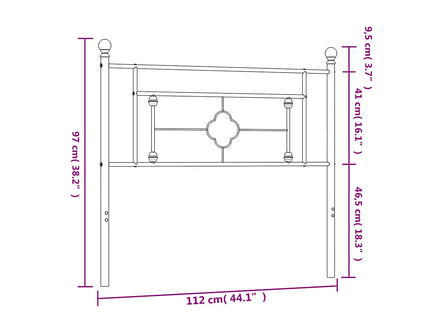 Hoofdbord 107 cm metaal zwart