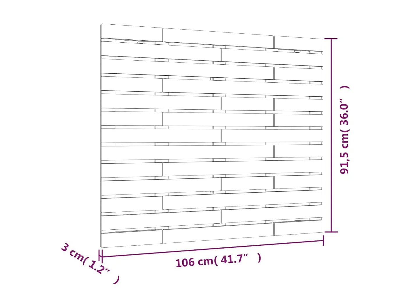 Cabecero de cama de pared madera maciza pino negro 106x3x91,5cm