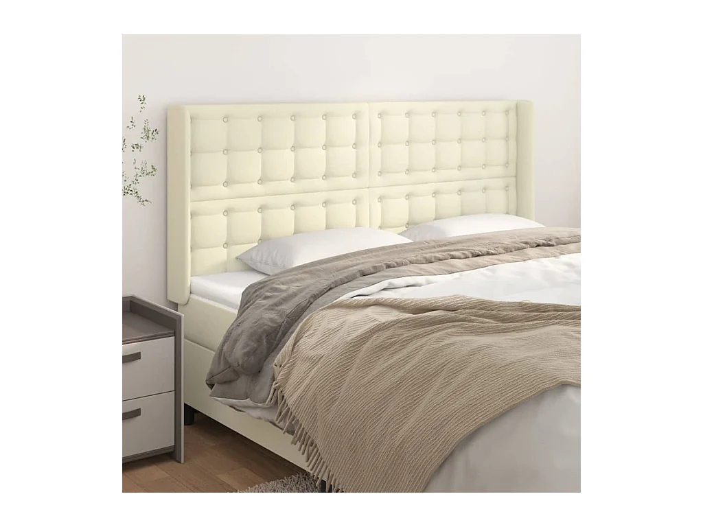 Tête de lit avec oreilles Crème 183x16x118/128 cm Similicuir