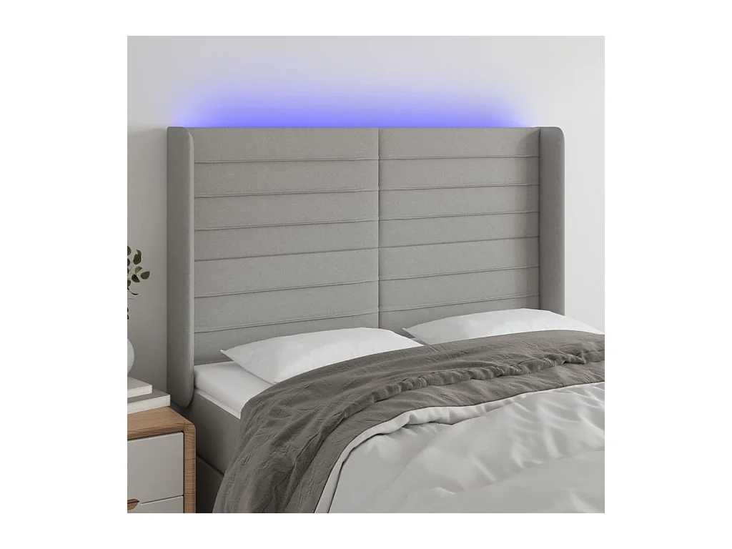 Tête de lit à LED Gris clair 147x16x118/128 cm Tissu