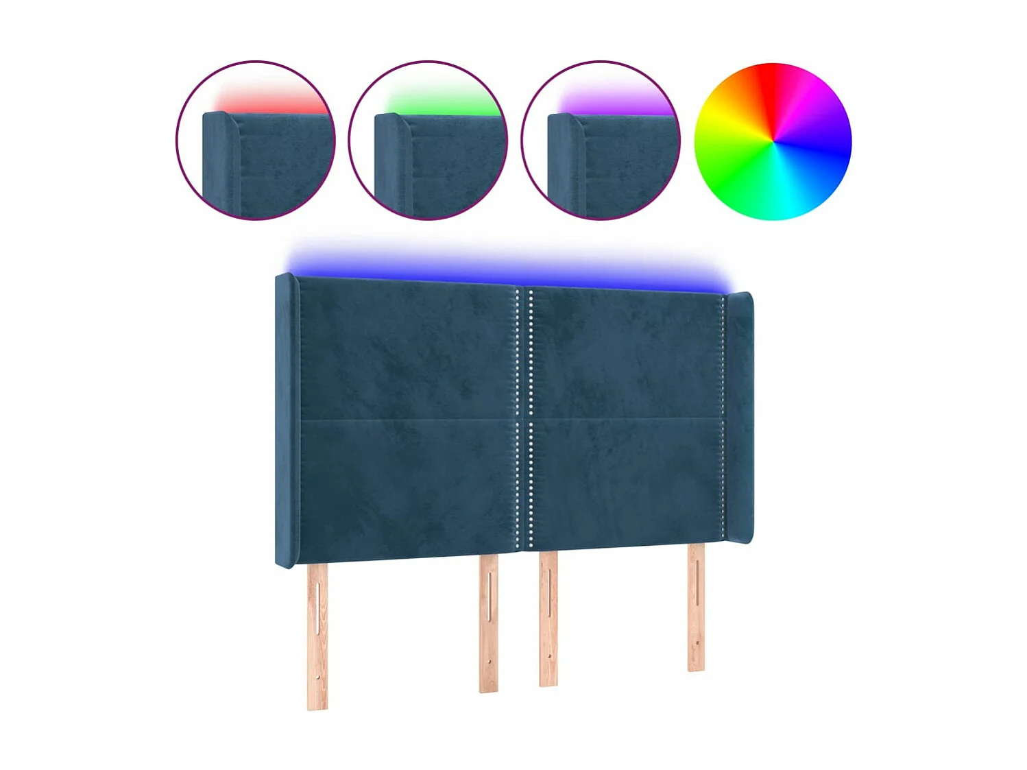 Cabecero con LED de terciopelo azul oscuro 147x16x118/128 cm