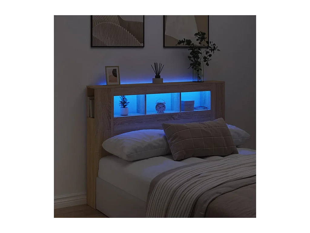 Cabeceira c/ LEDs 140x18,5x103,5 deriv. madeira carvalho sonoma