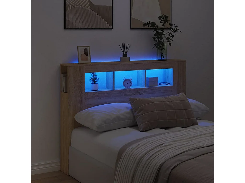Tête de lit à LED chêne sonoma 140x18,5x103,5cm bois ingénierie