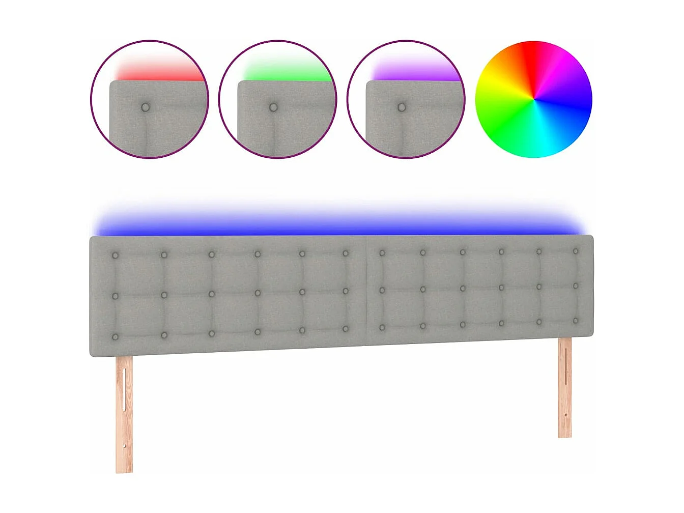 Cabeceira de cama c/luzes LED tecido 180x5x78/88 cm cinza-claro