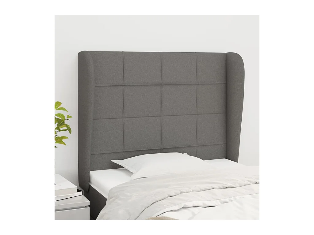 Tête de lit avec oreilles Gris foncé 93x23x118/128 cm Tissu