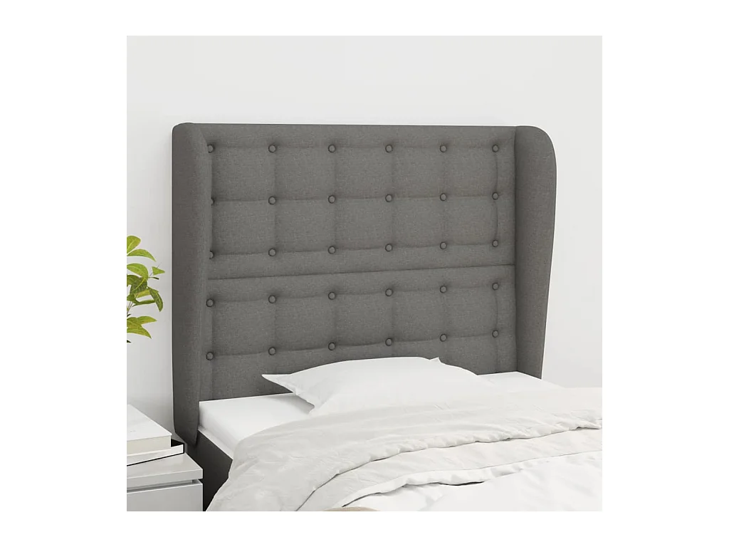 Cabeceira cama c/ abas tecido 83x23x118/128 cm cinzento-escuro