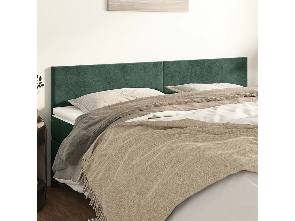 Cabeceira de cama 2 peças veludo 100x5x78/88 cm verde-escuro