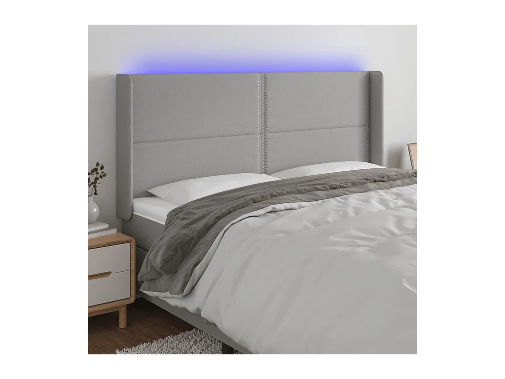 Tête de lit à LED Gris clair 203x16x118/128 cm Tissu