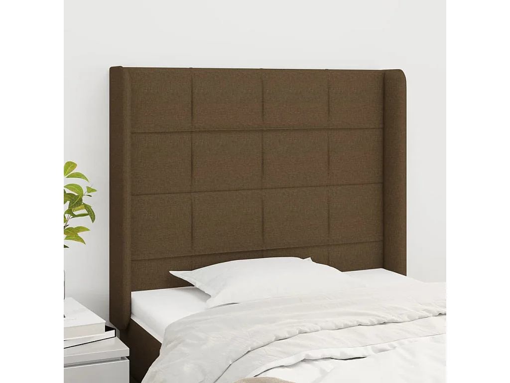 Cabeceira cama c/ abas tecido 83x16x118/128 cm castanho-escuro