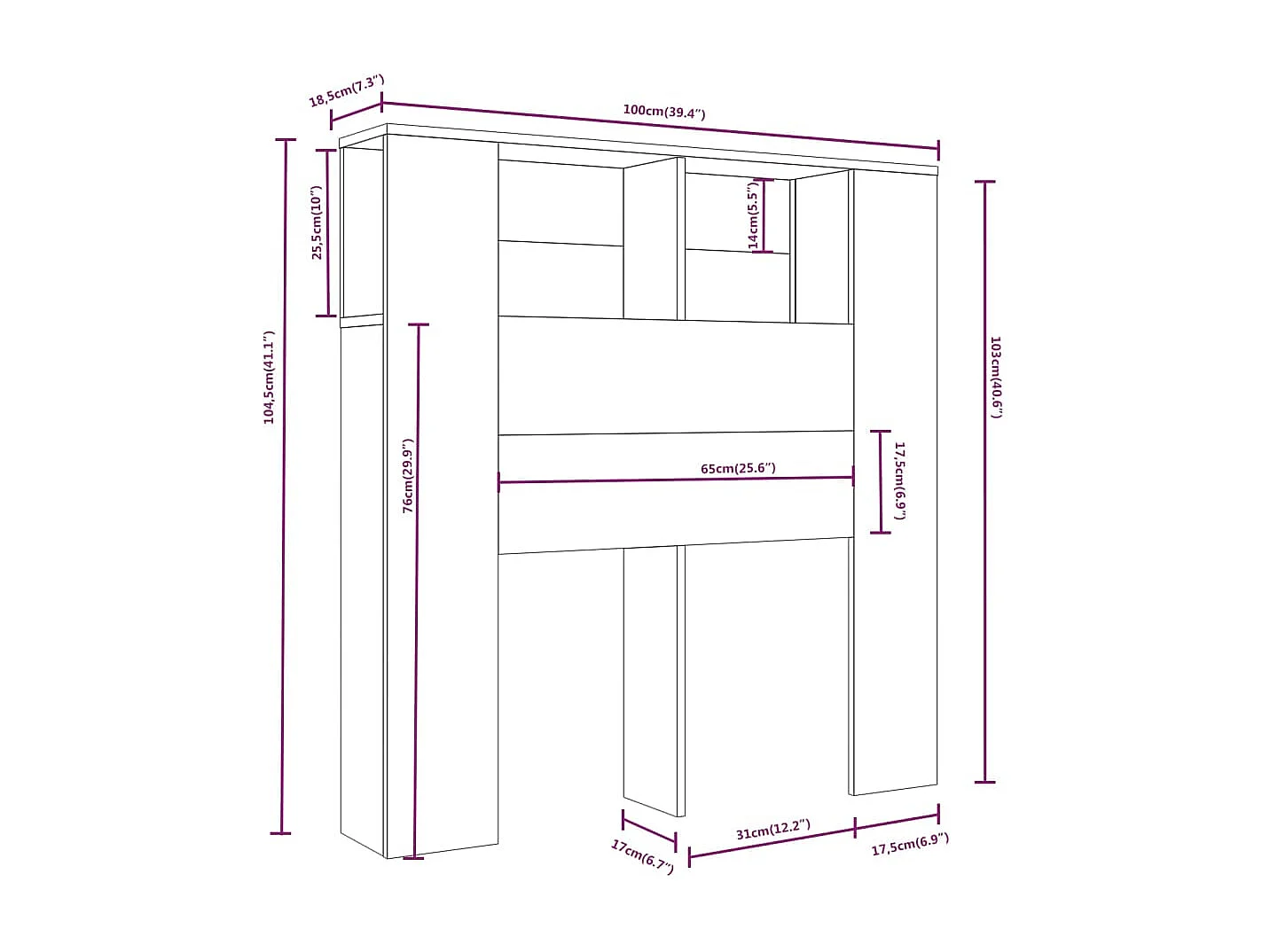Mueble cabecero blanco brillante 100x18,5x104,5 cm