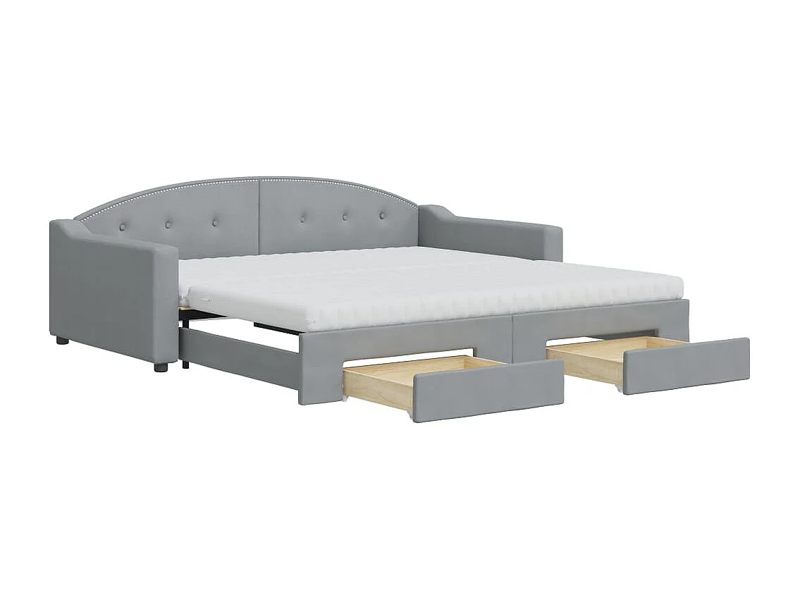 Lit de jour avec gigogne et tiroirs gris clair 100x200 cm tissu