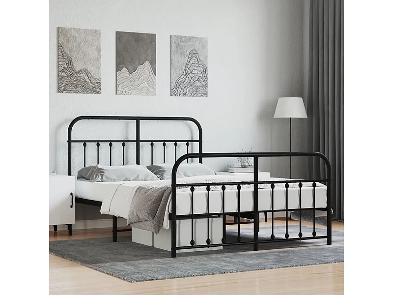 Estrutura de cama com cabeceira e pés 140x190 cm metal preto