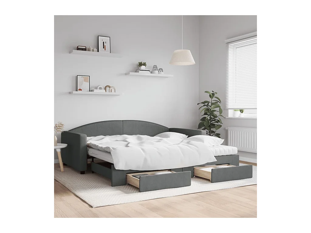 Slaapbank onderschuifbed en lades 100x200 cm stof donkergrijs