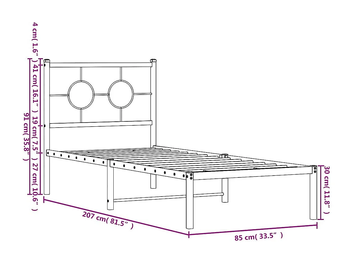 Estrutura de cama com cabeceira 80x200 cm metal branco