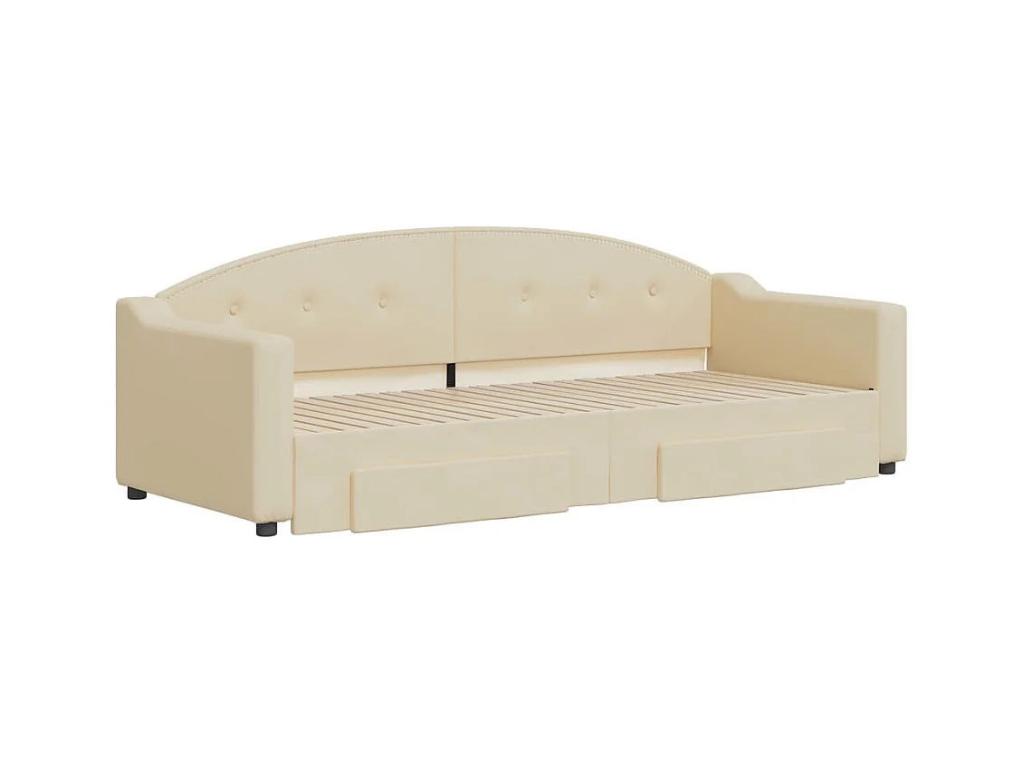Lit de jour avec gigogne et tiroirs crème 80x200 cm tissu