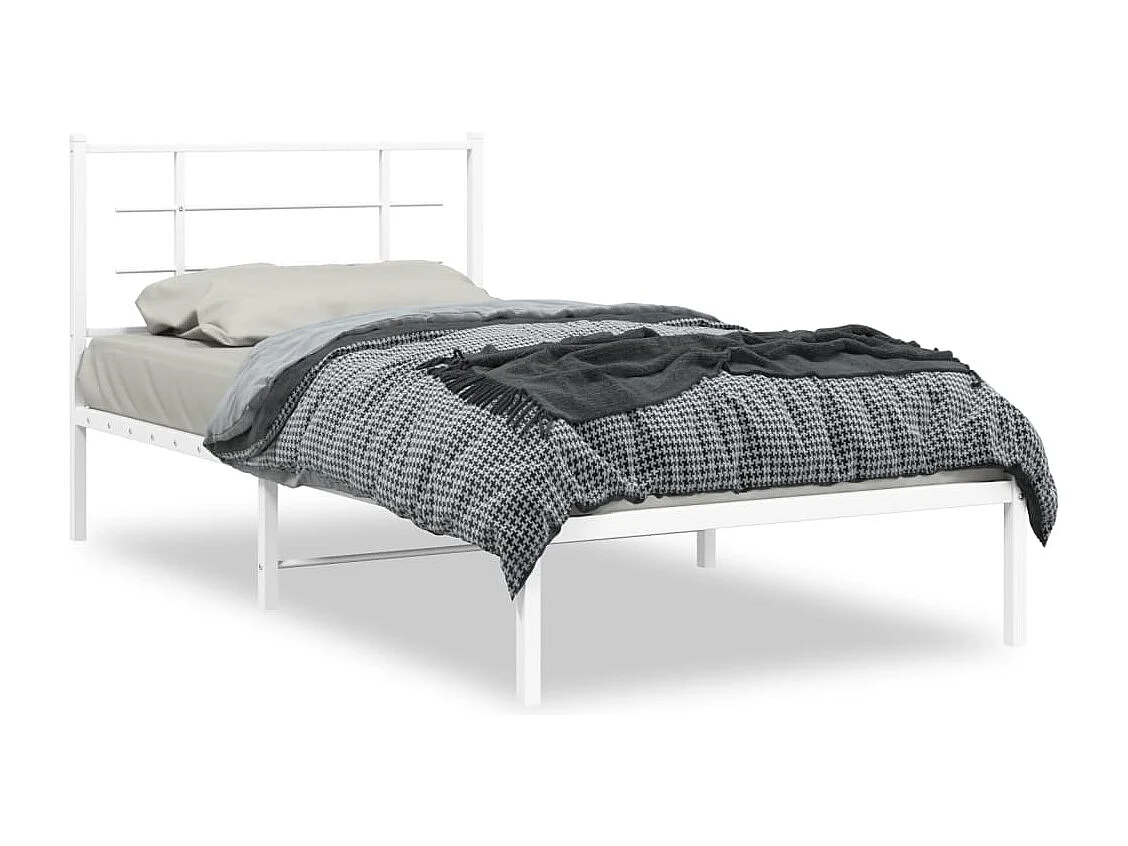 Estructura de cama de metal con cabecero blanco 100x200 cm