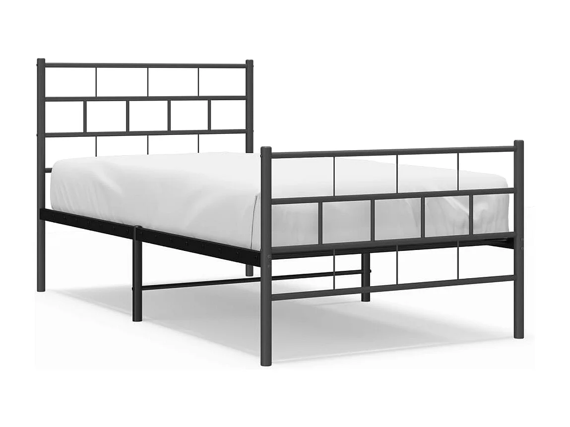 Cadre de lit métal avec tête de lit/pied de lit noir 75x190 cm