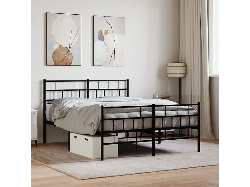 Estrutura de cama com cabeceira e pés 140x190 cm metal preto