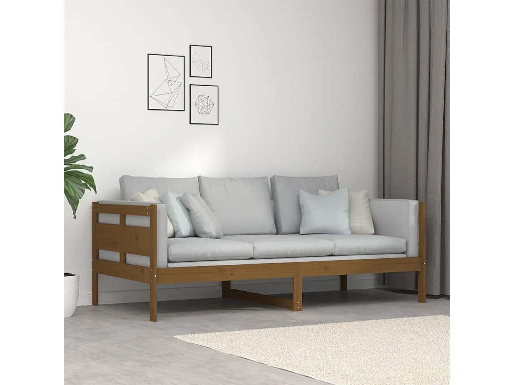 Lit de jour Marron miel Bois de pin massif 90x190 cm
