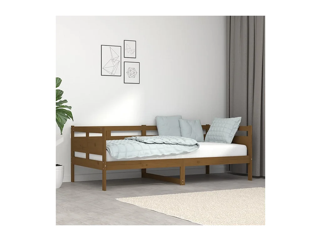 Lit de jour Marron miel Bois de pin massif 90x190 cm