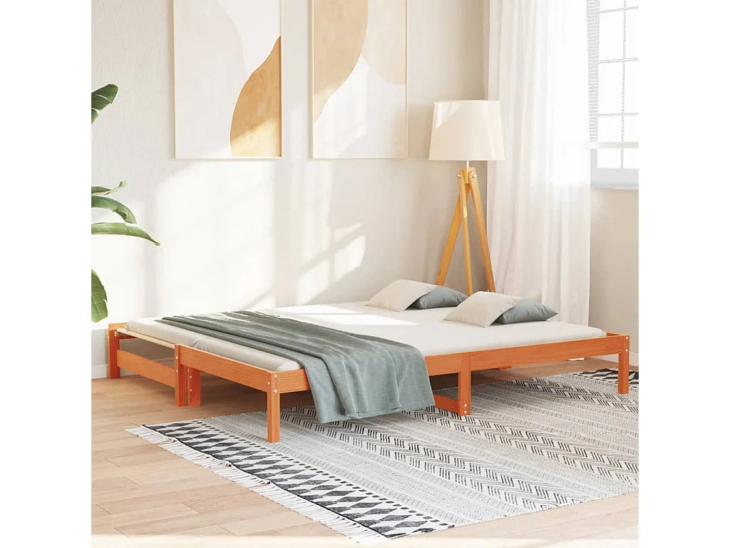 Lit de jour avec lit gigogne cire marron 90x200 cm pin massif