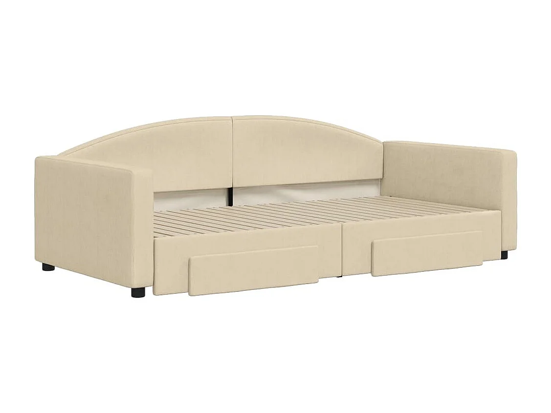 Slaapbank met onderschuifbed en lades 100x200 cm stof crème