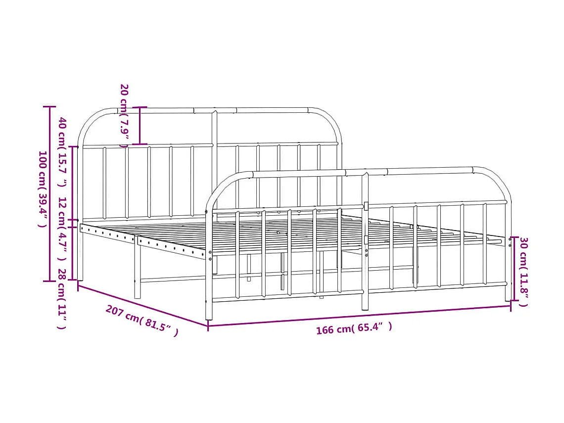 Estrutura de cama com cabeceira e pés 160x200 cm metal preto