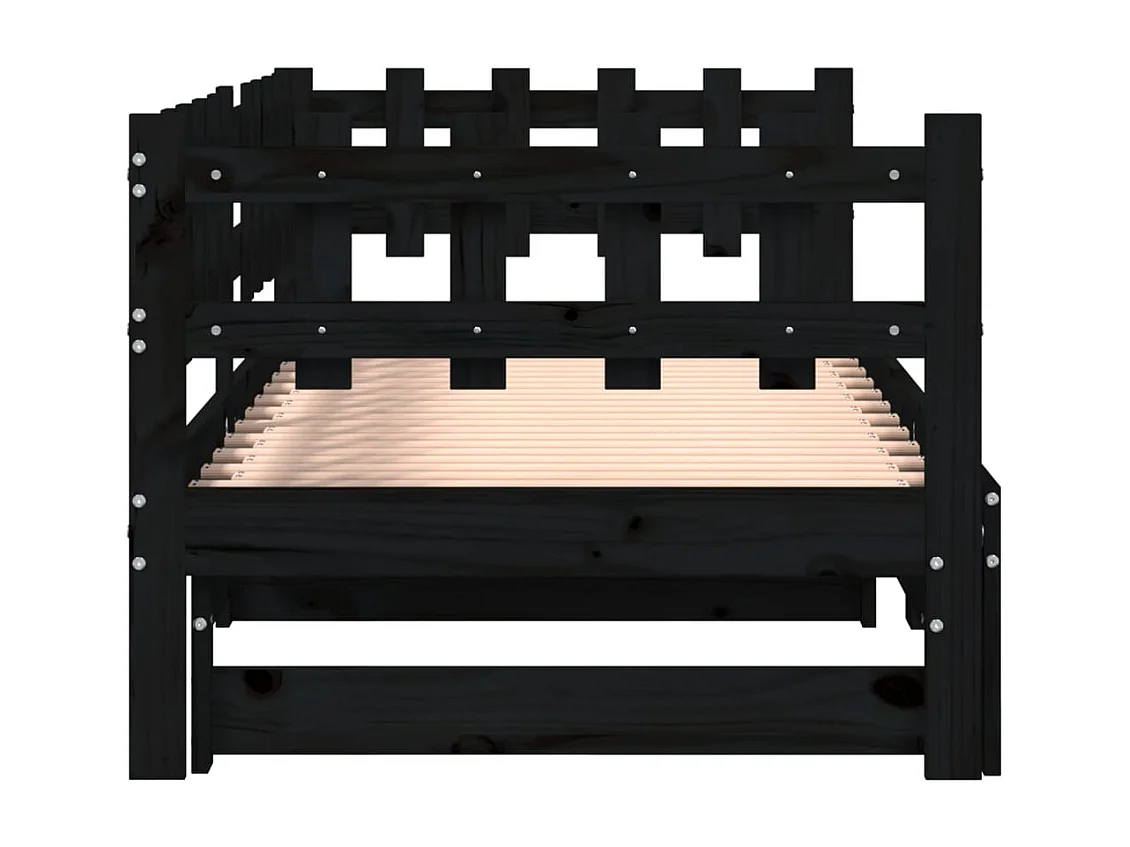 Lit coulissant Noir 2x(90x200) cm Bois de pin massif