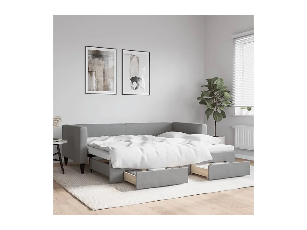 Sofá cama nido con cajones tela gris claro 90x190 cm