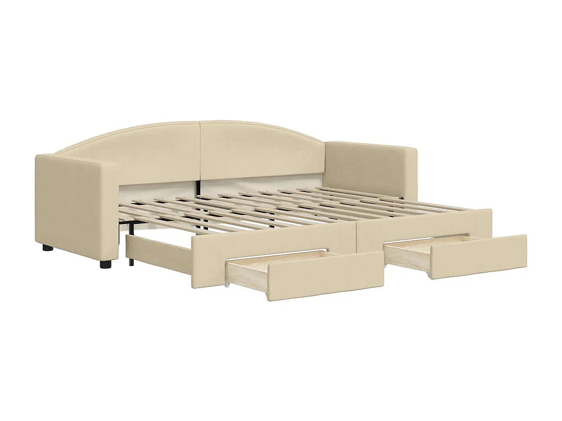Slaapbank met onderschuifbed en lades 80x200 cm stof crèmekleur