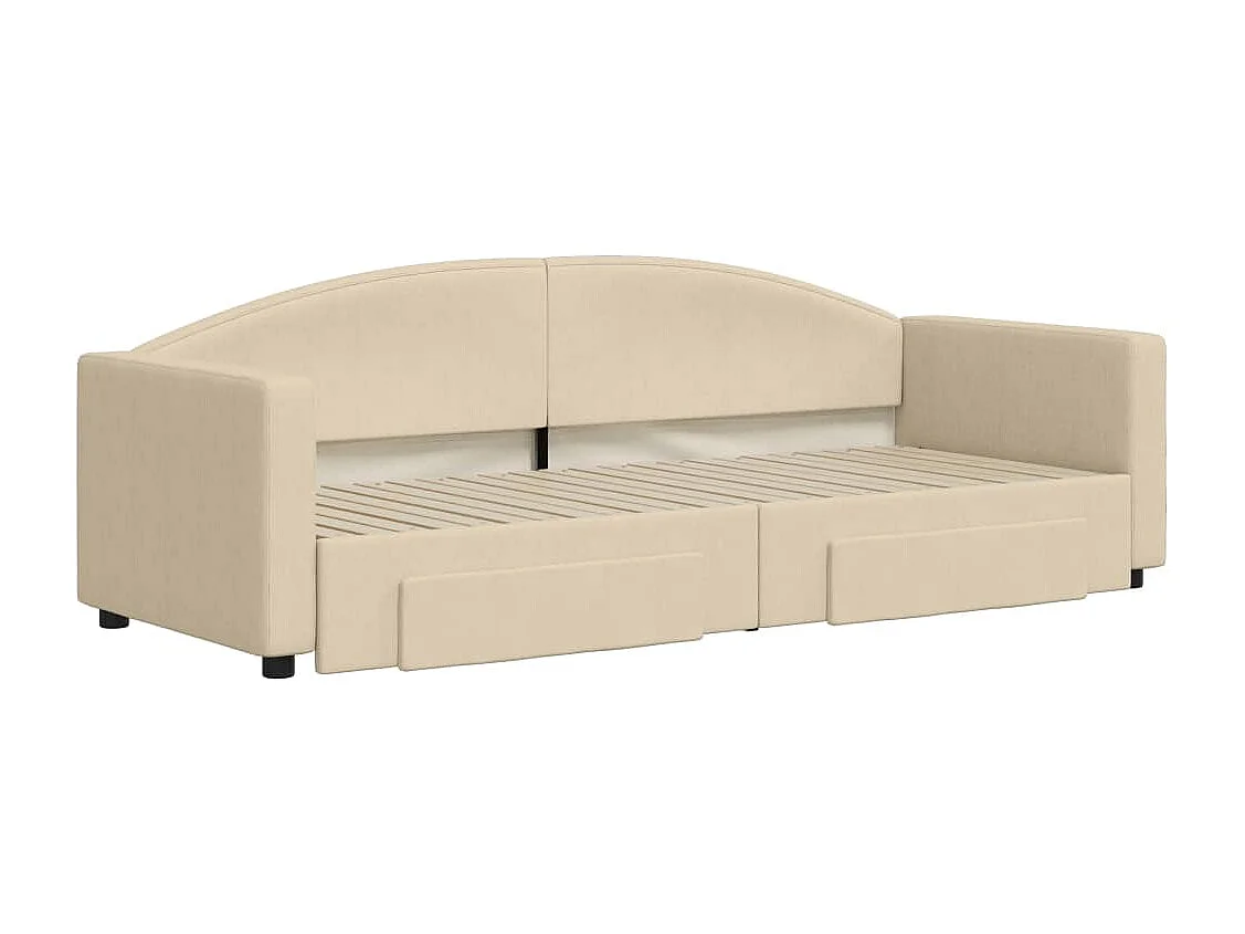Slaapbank met onderschuifbed en lades 80x200 cm stof crèmekleur
