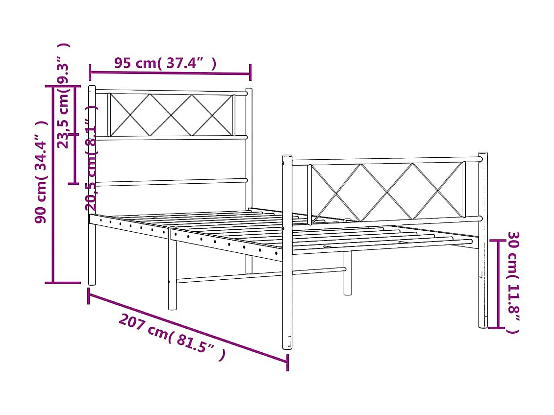 Estrutura de cama com cabeceira e pés 90x200 cm metal branco