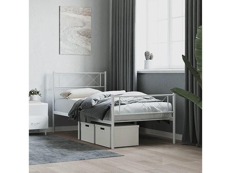 Estrutura de cama com cabeceira e pés 90x200 cm metal branco