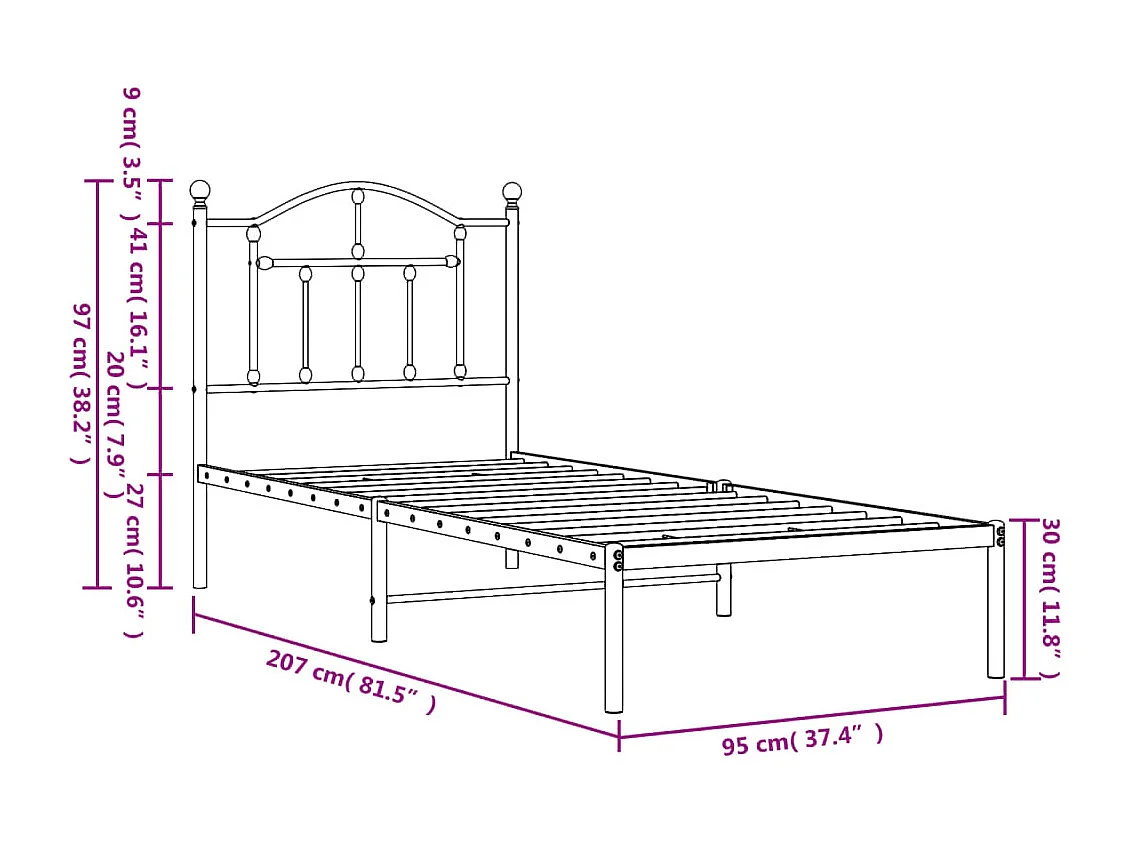 Estructura de cama de metal con cabecero blanco 90x200 cm