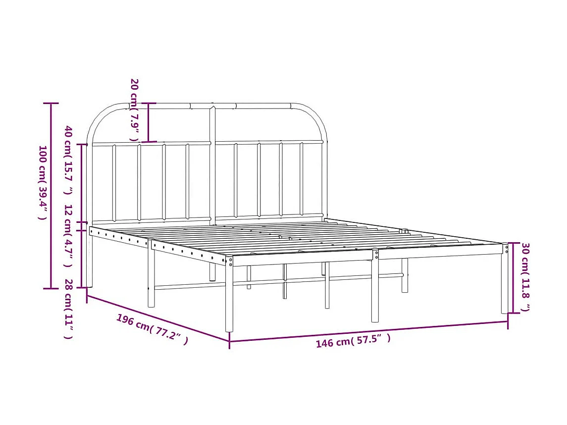 Estrutura de cama com cabeceira 140x190 cm metal preto