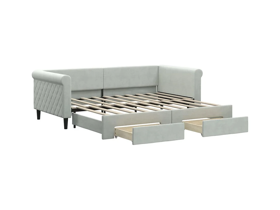 Sofá-cama c/ gavetão e gavetas 90x190 cm veludo cinzento-claro