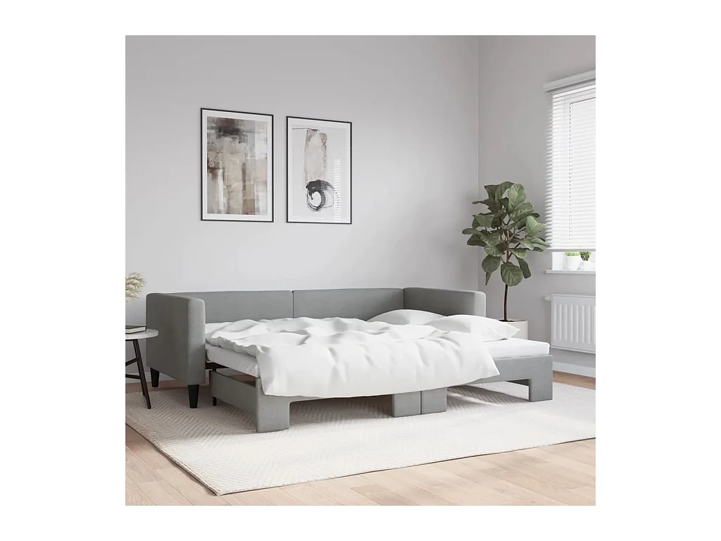 Lit de jour avec lit gigogne gris clair 90x200 cm tissu