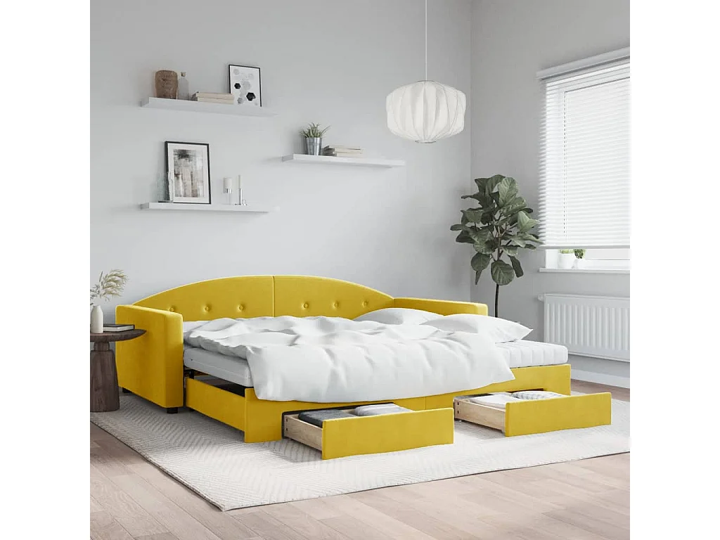 Sofá cama nido con cajones terciopelo amarillo 100x200 cm