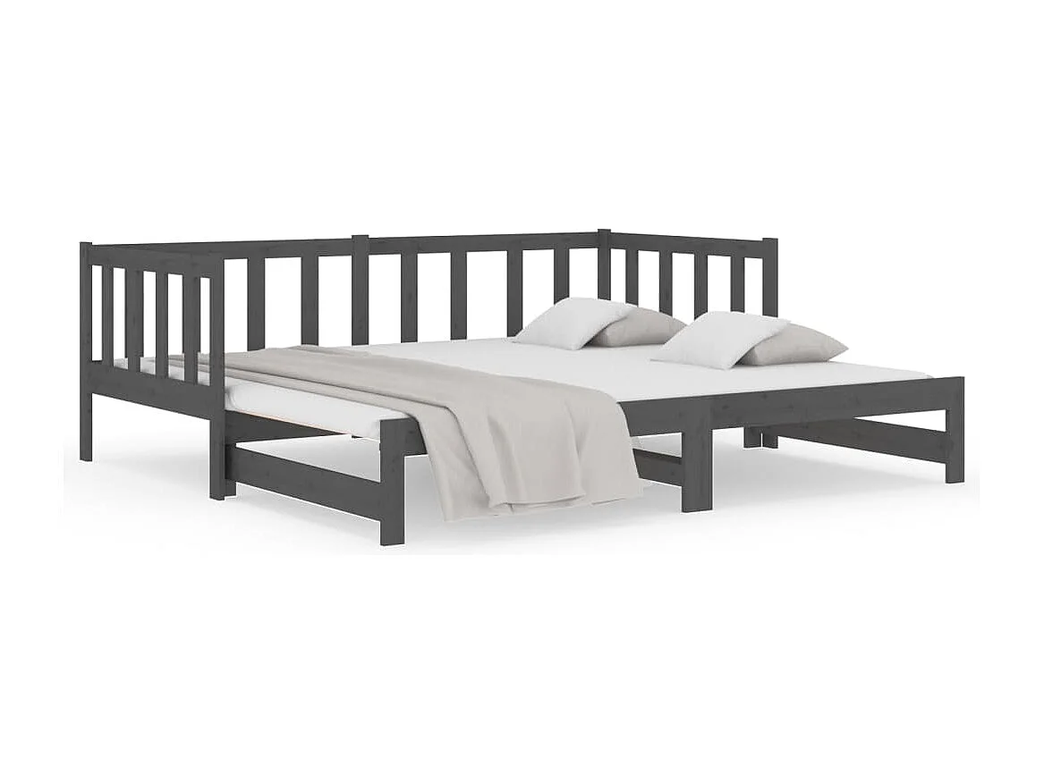 Lit coulissant Gris 2x(90x190) cm Bois de pin massif